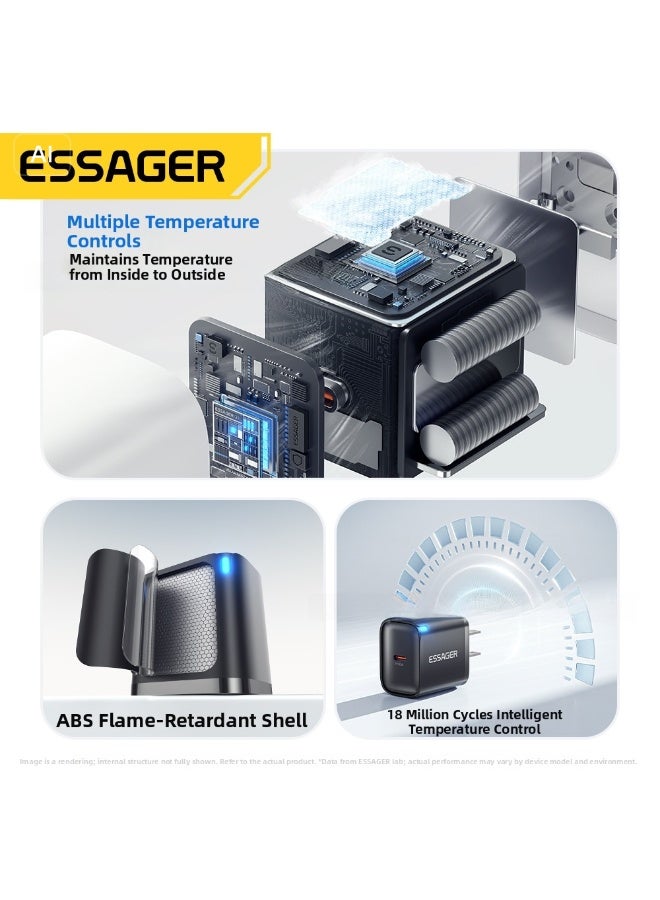 ESSAGER 30W UK Plug Fast Charger, PD 3.0 Wall Charger and Power Adapter, Compact USB C Charger and Travel Charger for Phone and Tablet, Black - Image 2